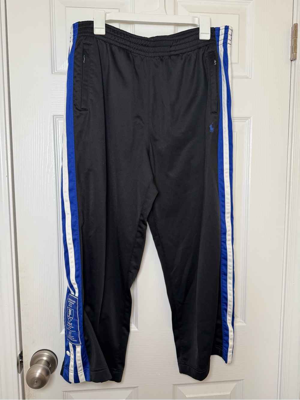 Ralph Lauren Black Sweatpants with Blue & White Side Stripes
